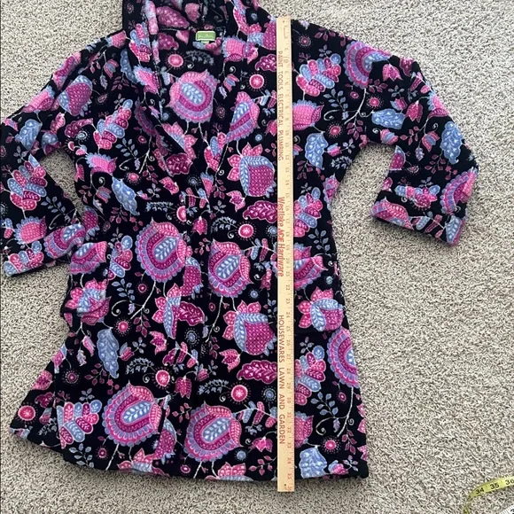 Vera Bradley💕Black, Hot Pink & Purple ALPINE FLORAL Hooded BATHROBE. Size S/M - Picture 13 of 15